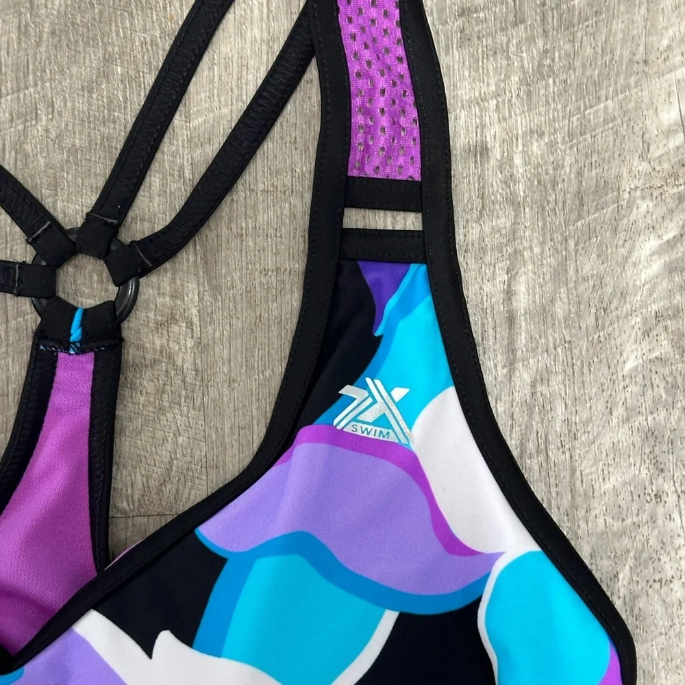 Women’s Zeroxposur XS Tankini Padded UPF Swim Swimwear Tank Top Purple Teal NWT